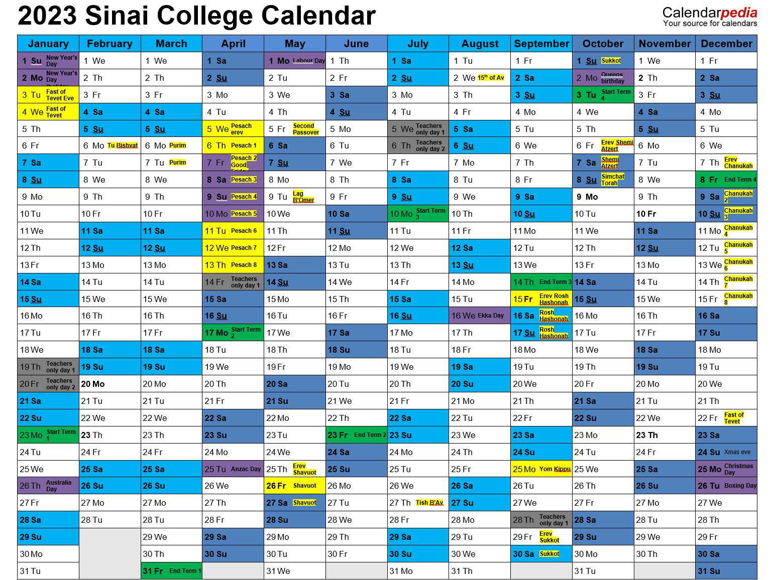 Sinai School Calendar and Events Sinai College